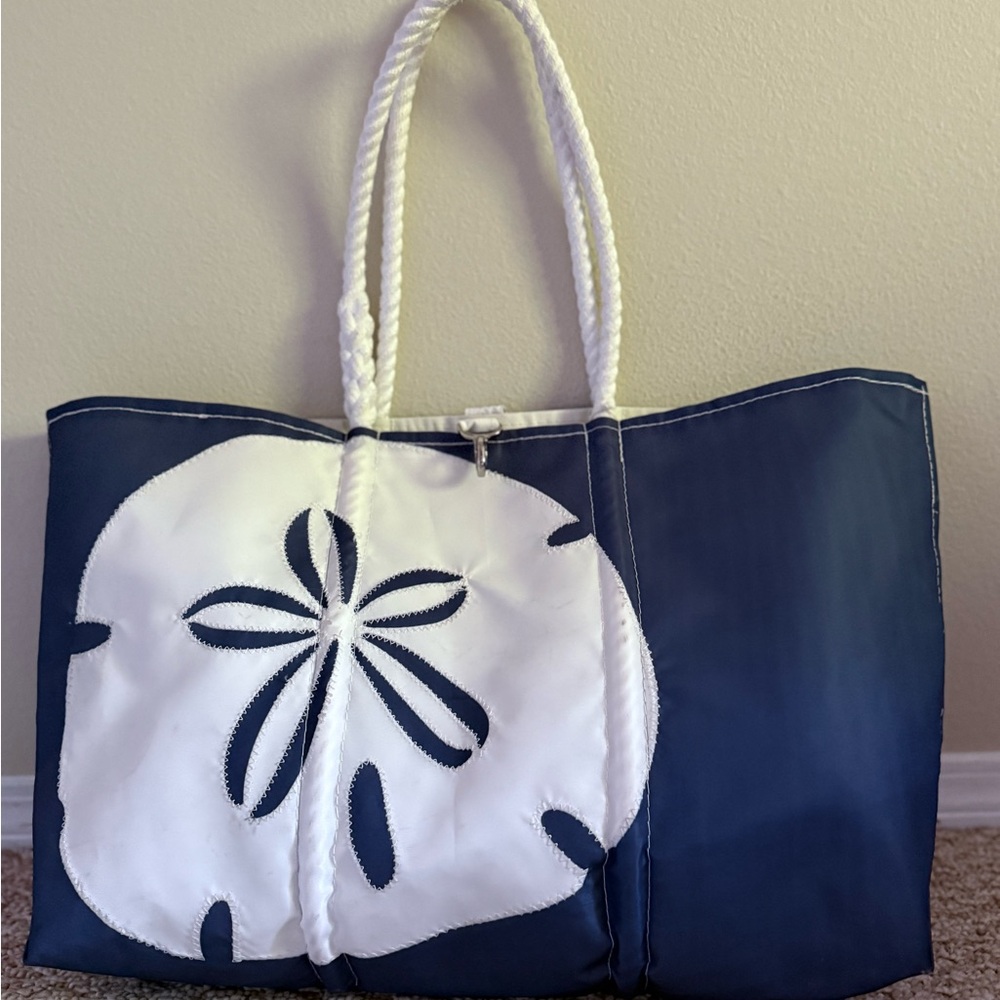 Sea Bags Maine White on Navy Sand Dollar Large Tote